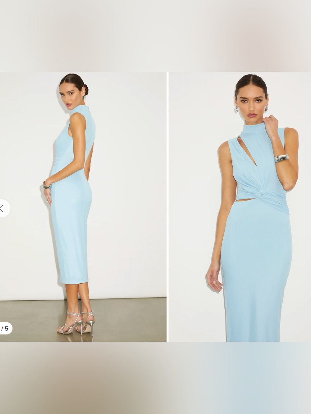 Lulus Kamara Light Blue Mesh Cutout Knotted Midi Dress